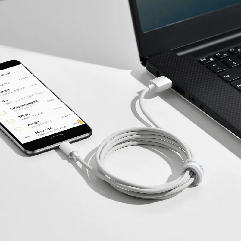 Baseus Simple Wisdom Andmesidekaablite Komplekt USB to Micro 2.1A (2tk/set) 1,5m Valge universaal