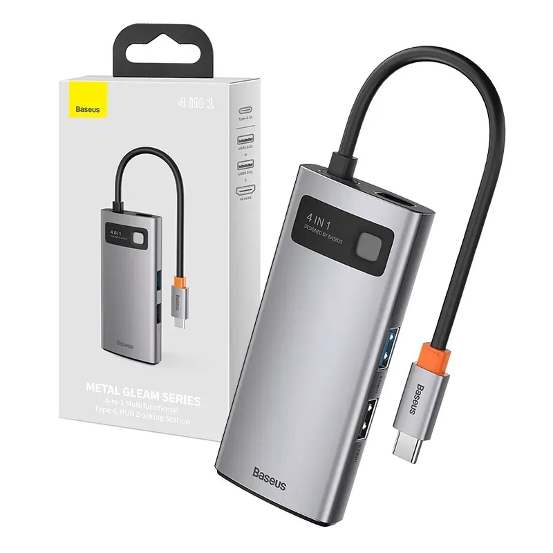 Baseus Metal Gleam Series 4-in-1 Hub, USB-C kuni USB 3.0 + USB 2.0 + HDMI + USB-C PD universaal