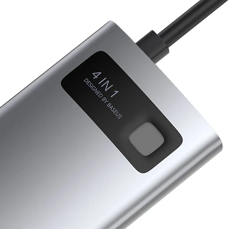 Baseus Metal Gleam Series 4-in-1 Hub, USB-C kuni USB 3.0 + USB 2.0 + HDMI + USB-C PD universaal