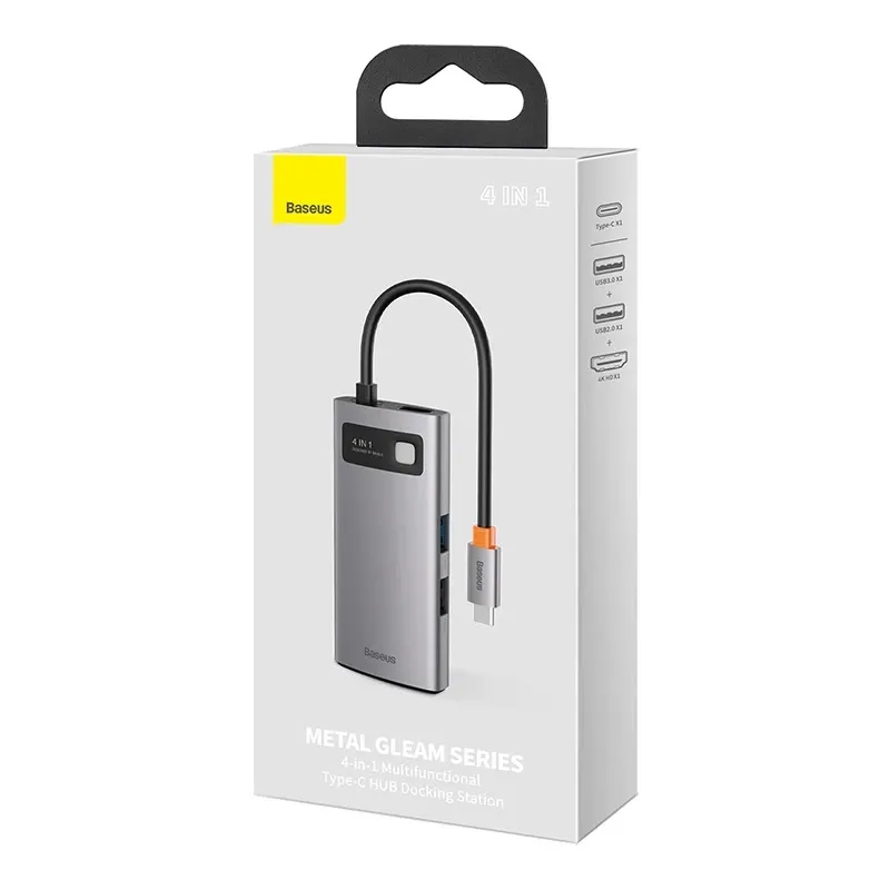 Baseus Metal Gleam Series 4-in-1 Hub, USB-C kuni USB 3.0 + USB 2.0 + HDMI + USB-C PD universaal