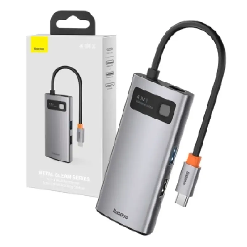 Baseus Metal Gleam Series 4-in-1 Hub, USB-C kuni USB 3.0 + USB 2.0 + HDMI + USB-C PD universaal