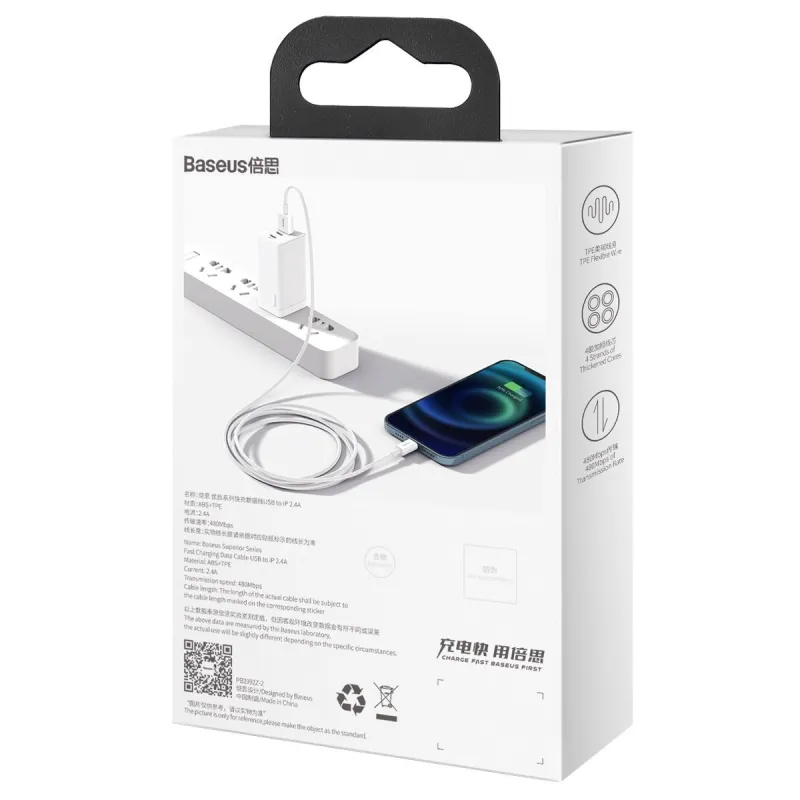 Baseus Superior Series USB-Lighting ühenduskaabel, 2,4A, 1m (valge) universaalne