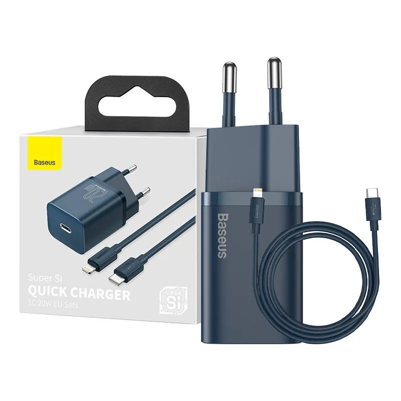 Baseus Super Si Quick Charger 1C 20W koos USB-C kaabliga Lightning 1m (sinine) universaalne