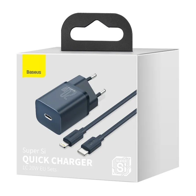 Baseus Super Si Quick Charger 1C 20W koos USB-C kaabliga Lightning 1m (sinine) universaalne