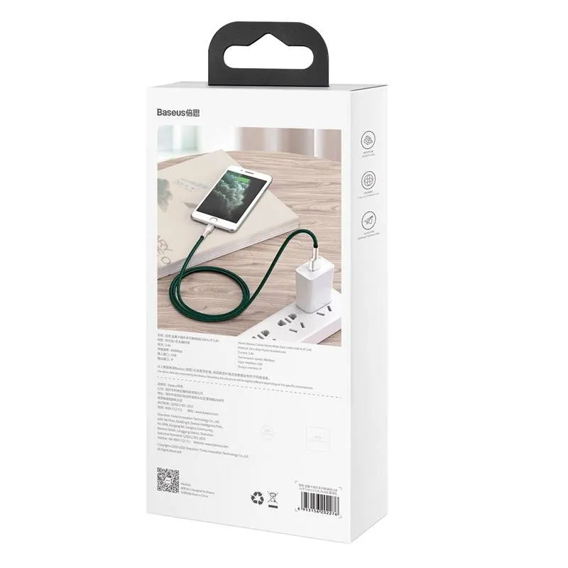 USB-kaabel Lightning Baseus Cafule, 2.4A, 1m (roheline) universaalne