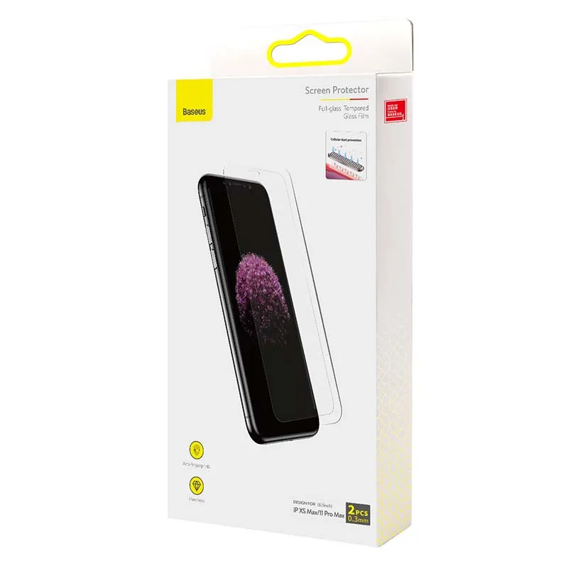 Baseus 0,3 mm Täisklaasist Kindlaeklaasist Kaitsekile (2 tk pakis) iPhone XS Max/11 Pro Max 6,5-tolline universaalne