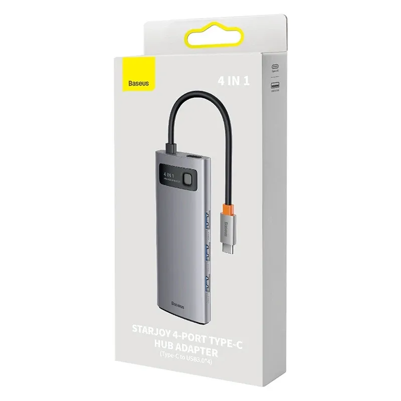 Baseus Metal Gleam Series 4-in-1 Hub, USB-C kuni 4x USB 3.0 universaal