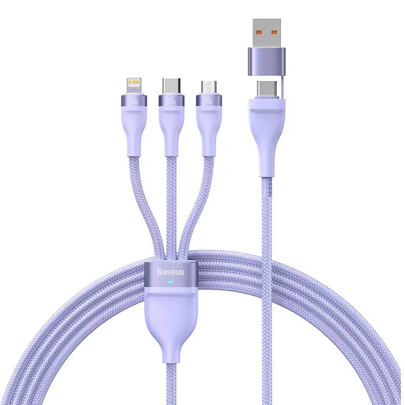 Kabel USB 3w1 Baseus Flash Series 2, USB-C + micro USB + Lightning, 100W, 1,5 m (lilla) universaalne