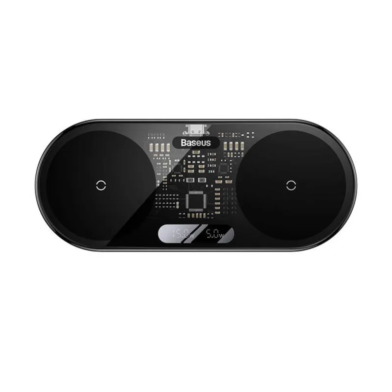 Dual Qi juhtmevaba laadija Baseus Digitaalne LED-ekraan, 20W universaalne