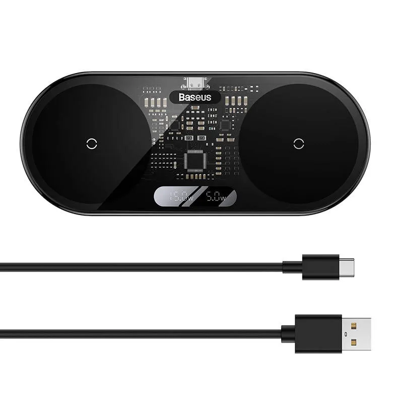 Dual Qi juhtmevaba laadija Baseus Digitaalne LED-ekraan, 20W universaalne