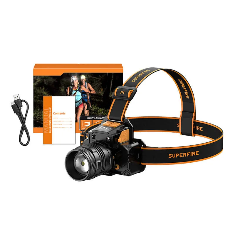 Superfire HL58 pealamp taskulamp, 350 lm, USB, 3 režiimi, 200 m universaalne