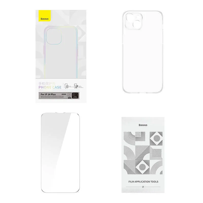 Baseus Crystal Series Kott iPhone 14 Plus jaoks + universaalne karastatud klaas