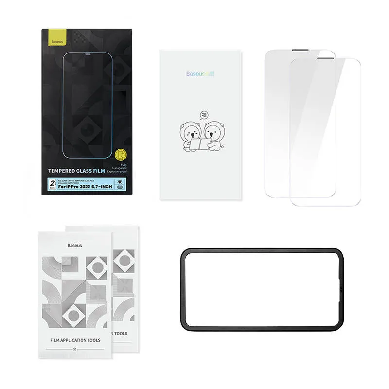 Baseus Crystal karastatud klaas tolmukindel 0,3 mm iPhone 14 Pro Max jaoks (2 tk) universaalne