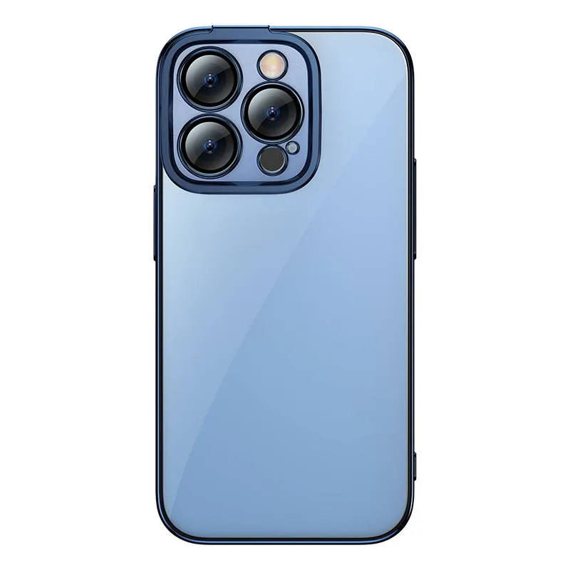 Baseus Glitter Läbipaistev Kott ja Karastatud Klaas komplekt iPhone 14 Pro jaoks (sinine) universaalne