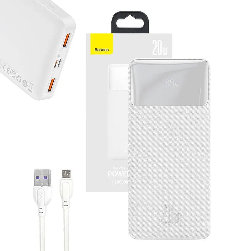 Baseus Bipow 10000mAh, 20W universaalne powerbank (valge)