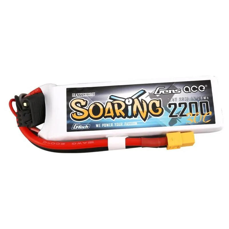 Gens Ace G-Tech Soaring 2200mAh 7.4V 30C 2S1P XT60 Aku universaalne