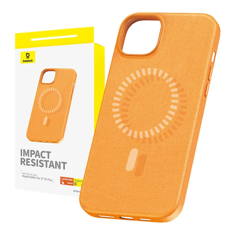 Magnetiline telefoniümbris iPhone 15 Plus Baseus Fauxther seeria (Oranž) universaalne