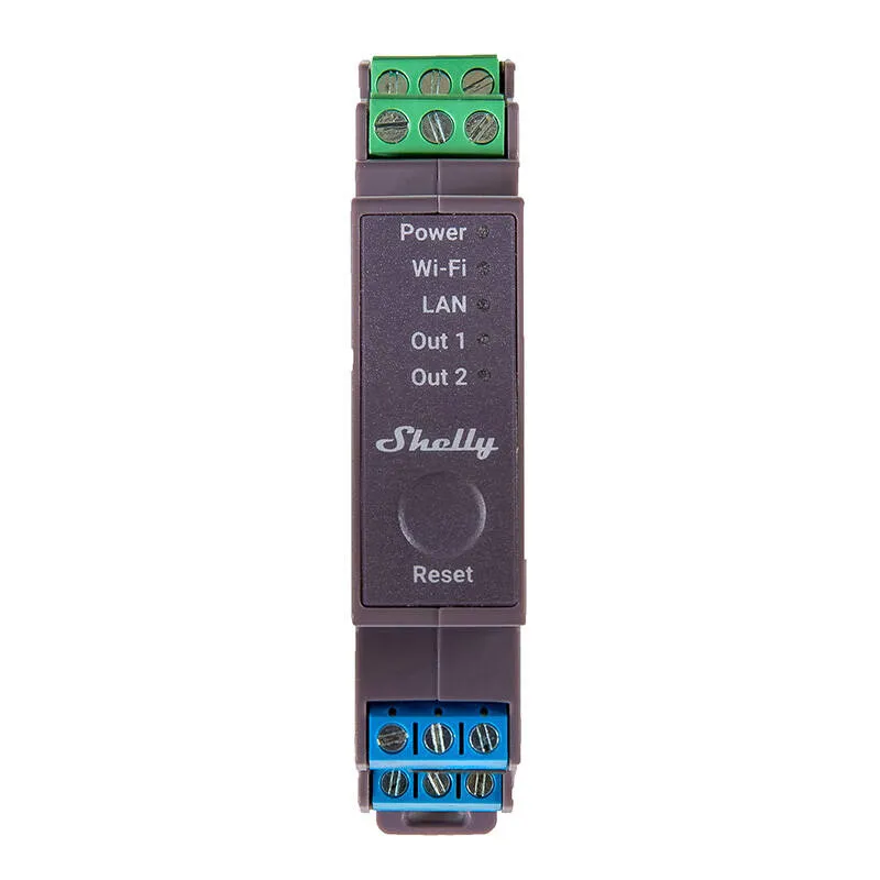 Shelly Pro 2 DIN-raamil 2-kanaliline relee, WiFi/LAN universaal