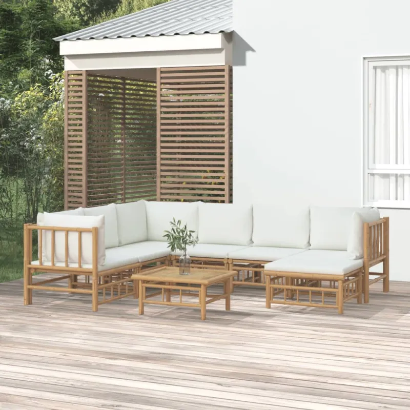 Soodokokoonpano setti, 8 osaa, bambu, kermimäisillä tyynyillä