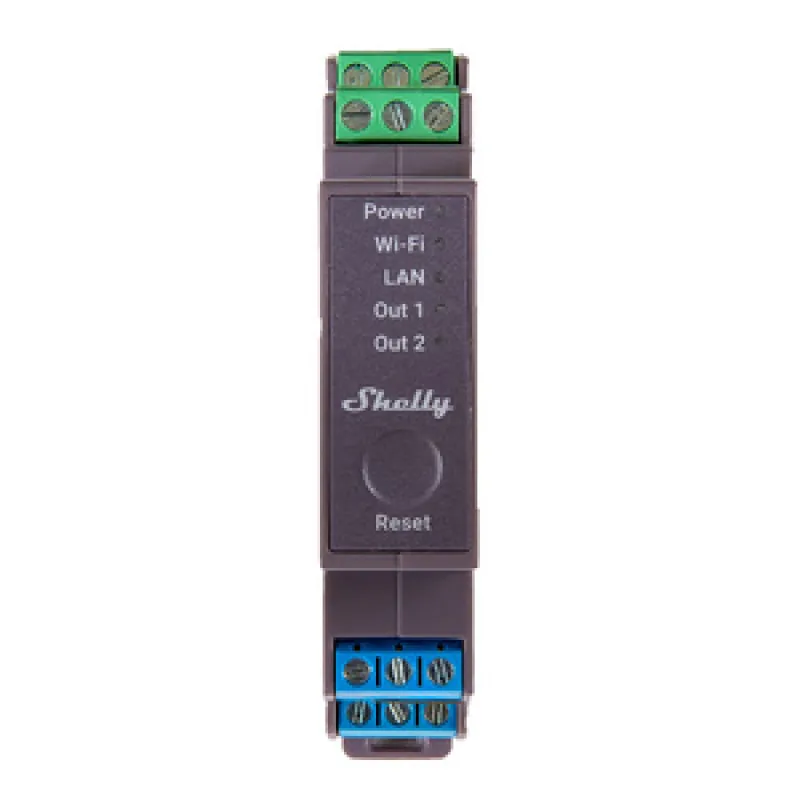 Shelly Pro 2 DIN-raamil 2-kanaliline relee, WiFi/LAN universaal