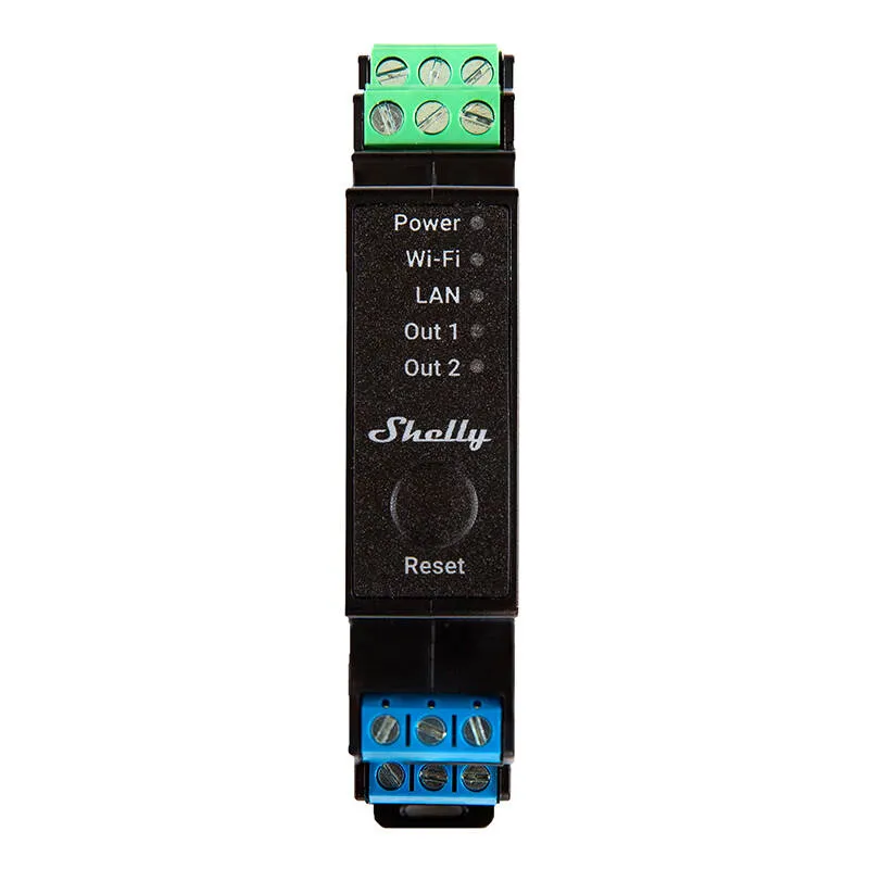 Shelly Pro 2PM DIN-raamil 2-kanaliline relee, WiFi/LAN (Võimsuse mõõtmine) universaalne