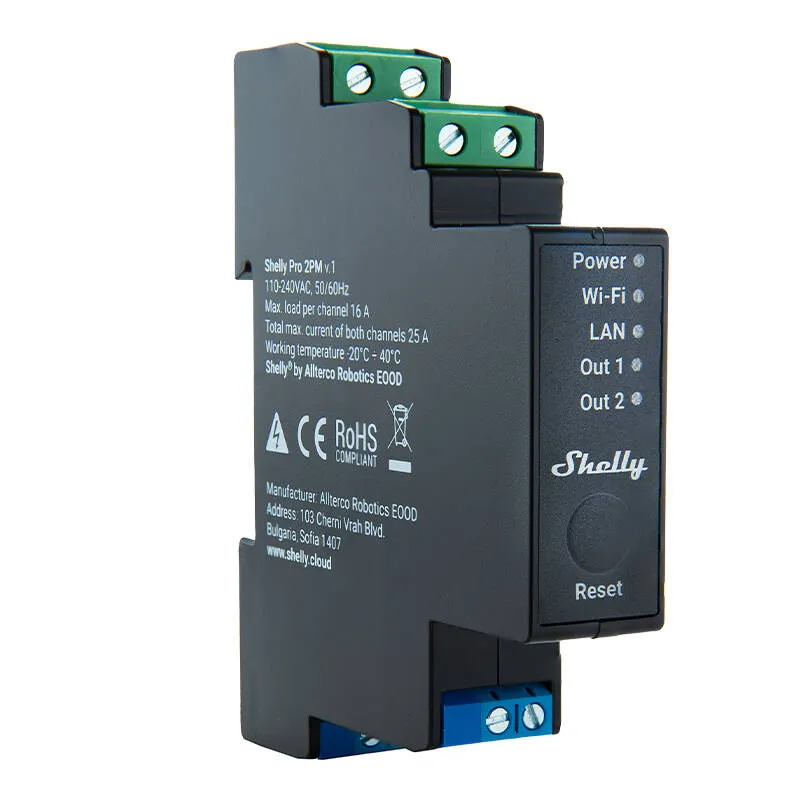 Shelly Pro 2PM DIN-raamil 2-kanaliline relee, WiFi/LAN (Võimsuse mõõtmine) universaalne