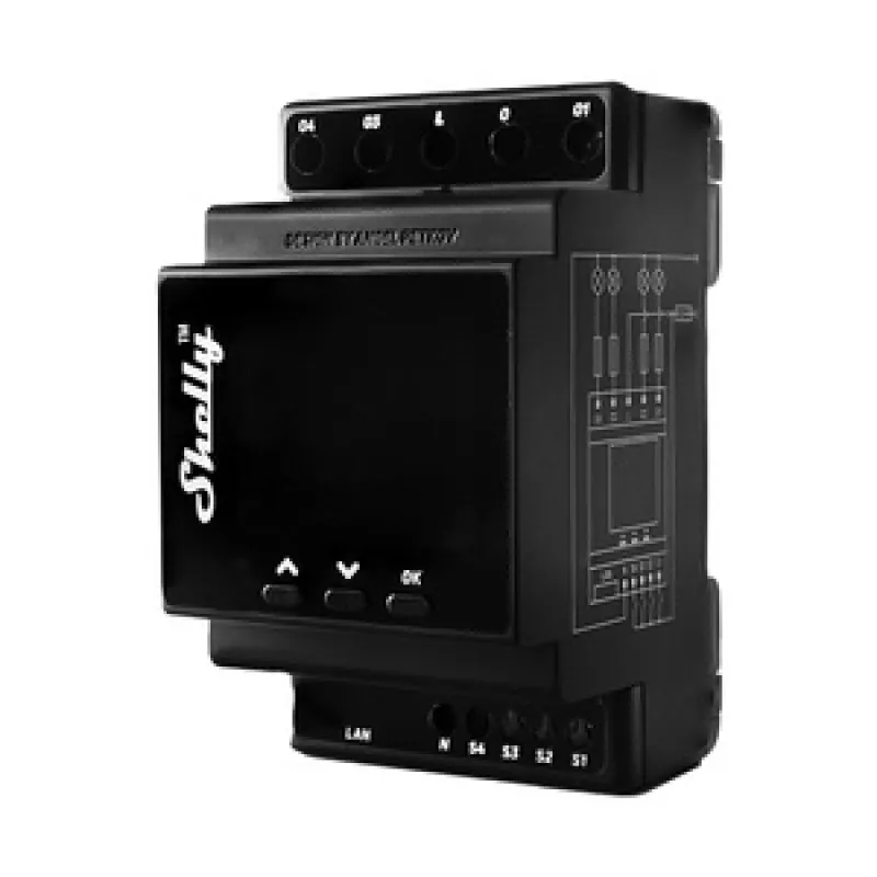Shelly Pro 4PM DIN-raamil 4-kanaliline relee, WiFi (Võimsuse mõõtmine) universaalne