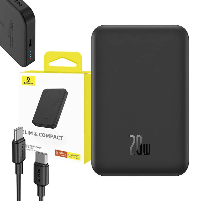 Magnetiline Mini Toitepank Baseus 5000mAh, USB-C 20W (must) universaalne