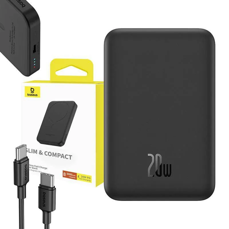 Magnetiline Mini Toitepank Baseus 5000mAh, USB-C 20W (must) universaalne