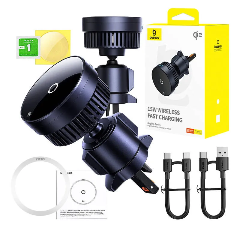 Baseus MagPro autohoidik 15W Qi2.0 induktiivlaadijaga (must) universaalne