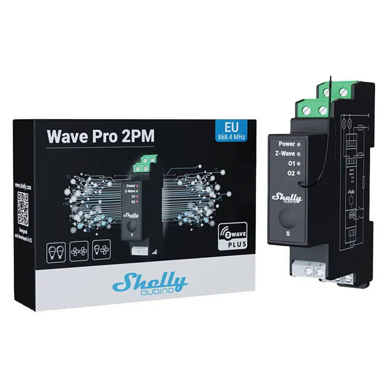 Shelly Qubino Pro 2PM DIN-raili relee, 2-kanaliline, Z-Wave (võimsuse mõõtmine) universaalne