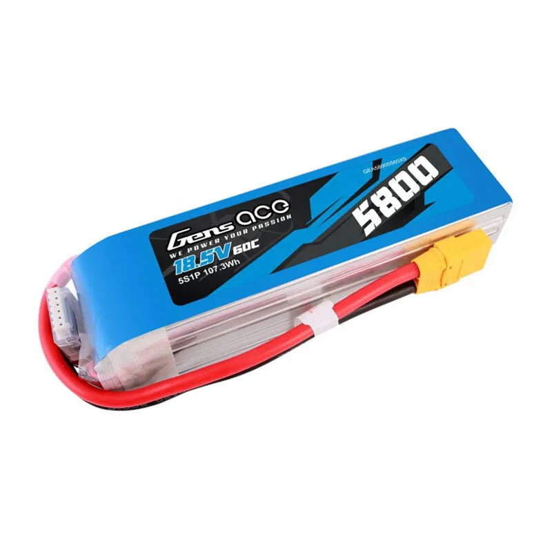 Gens Ace 5800mAh 60C 18,5V 5S1P Lipo aku komplekt koos XT90 pistikuga universaalne