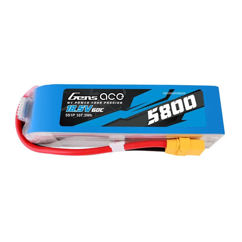 Gens Ace 5800mAh 60C 18,5V 5S1P Lipo aku komplekt koos XT90 pistikuga universaalne