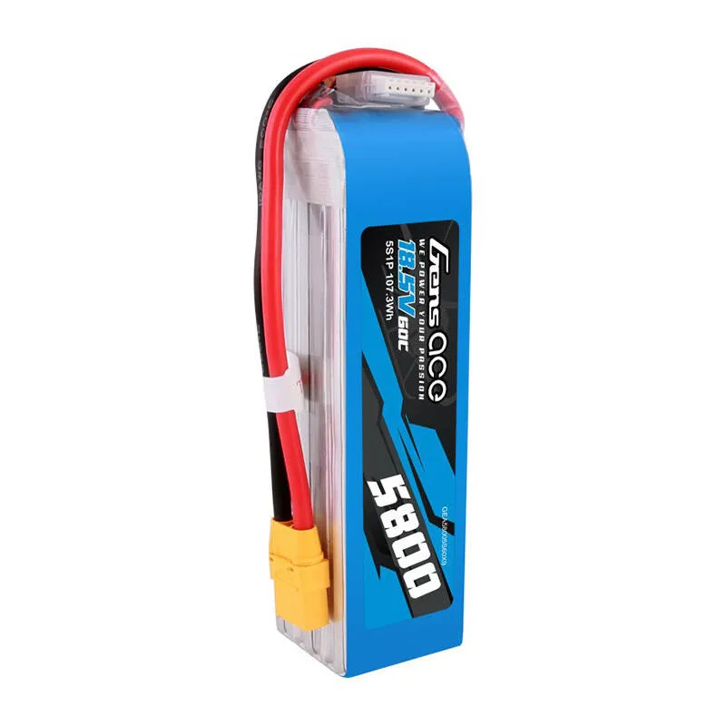 Gens Ace 5800mAh 60C 18,5V 5S1P Lipo aku komplekt koos XT90 pistikuga universaalne