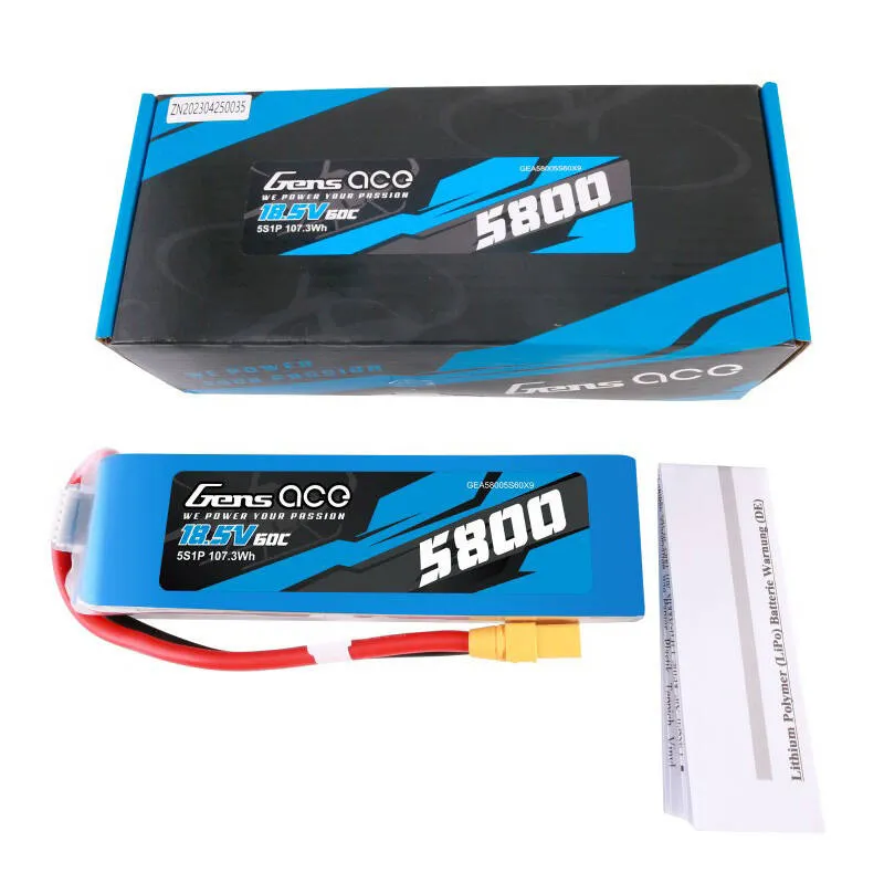 Gens Ace 5800mAh 60C 18,5V 5S1P Lipo aku komplekt koos XT90 pistikuga universaalne