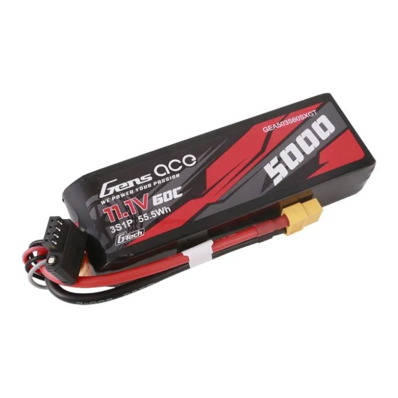 Gens ace G-Tech 5000mAh 11.1V 60C 3S1P Lipo akupank koos XT60 pistikuga, universaalne