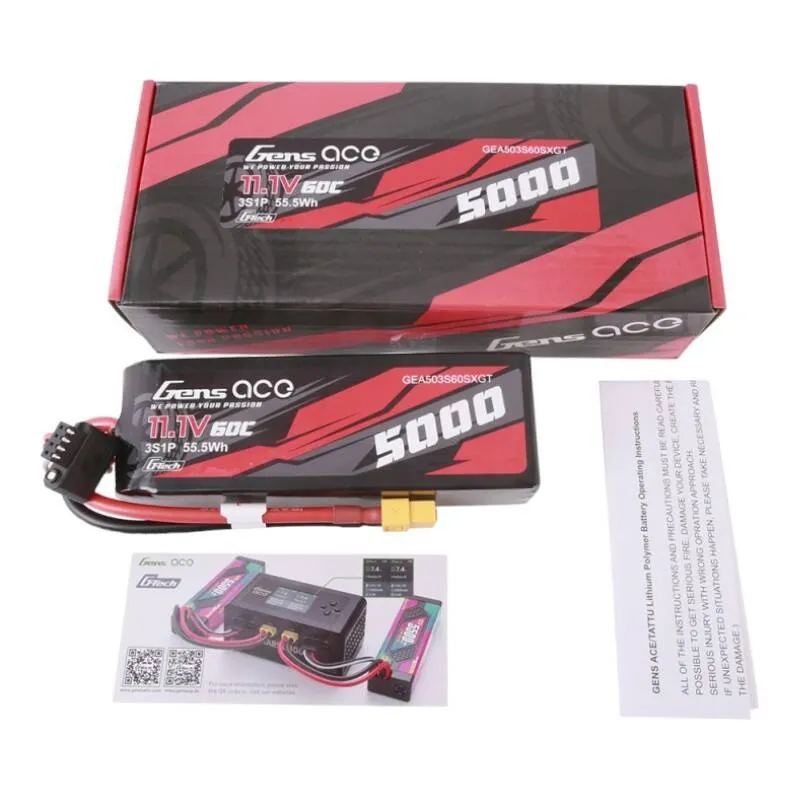 Gens ace G-Tech 5000mAh 11.1V 60C 3S1P Lipo akupank koos XT60 pistikuga, universaalne