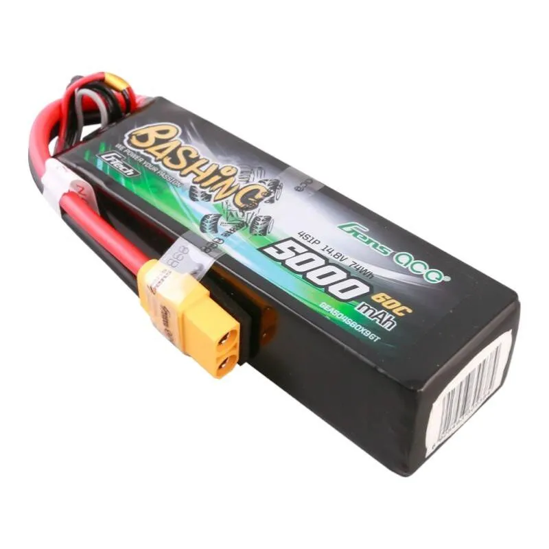 Gens ace G-Tech 5000mAh 14.8V 4S1P 60C Lipo aku komplekt koos XT90 pistikuga - Bashing Series universaalne