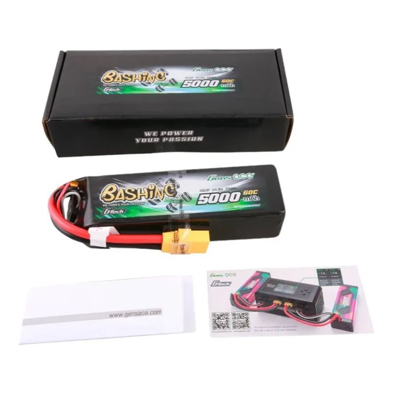 Gens ace G-Tech 5000mAh 14.8V 4S1P 60C Lipo aku komplekt koos XT90 pistikuga - Bashing Series universaalne