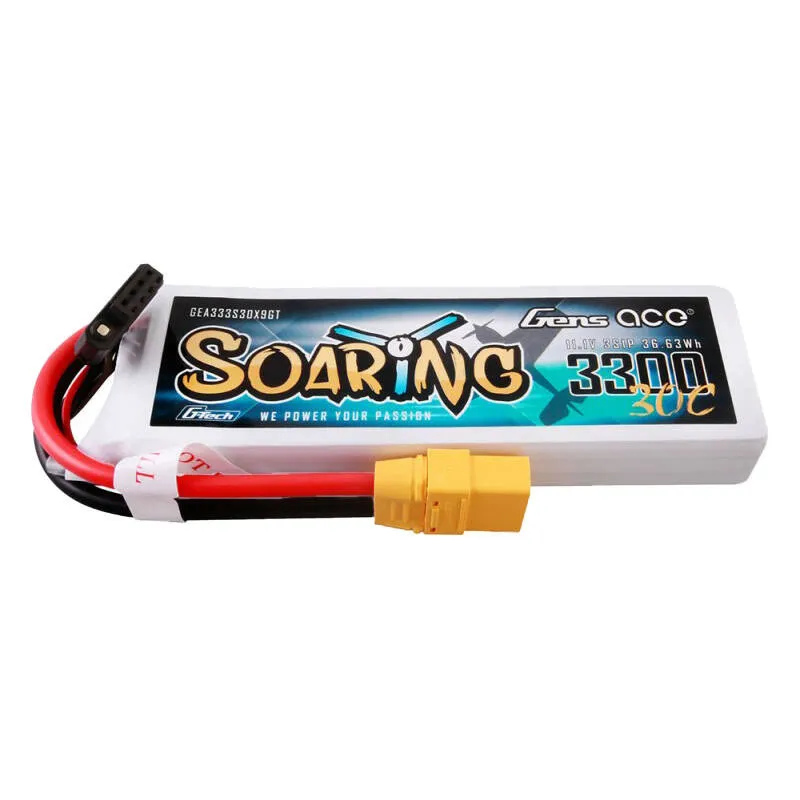 Gens ace G-Tech Soaring 3300mAh 11.1V 30C 3S1P Lipo aku komplekt XT90 pistikuga universaalne