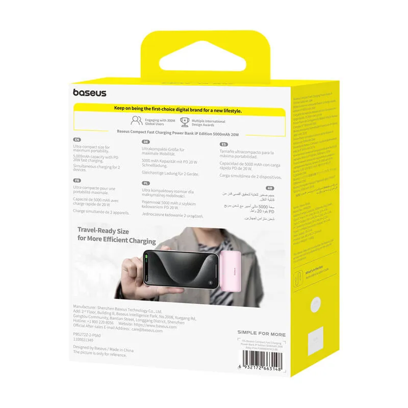 Powerbank OS-Baseus Compact IP 5000mAh 20W (roosa) universaalne