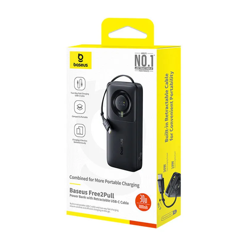 Powerbank Baseus OS Free2Pull 10000mAh 30W +kaabel (must) universaalne