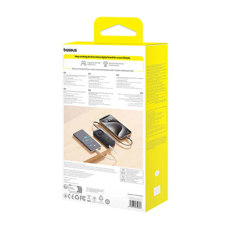 Powerbank Baseus OS Free2Pull 10000mAh 30W +kaabel (must) universaalne