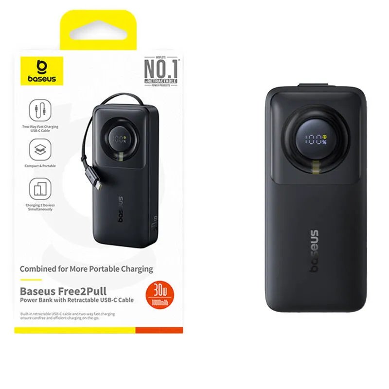 Powerbank Baseus OS Free2Pull 10000mAh 30W +kaabel (must) universaalne