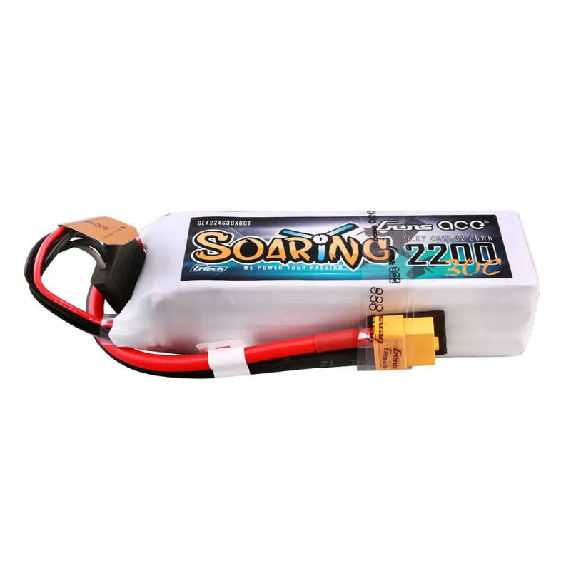 Gens ace G-Tech Soaring 2200mAh 14.8V 30C 4S1P Lipo aku komplekt koos XT60 pistikuga, universaalne