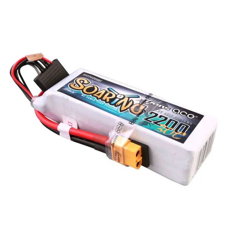Gens ace G-Tech Soaring 2200mAh 14.8V 30C 4S1P Lipo aku komplekt koos XT60 pistikuga, universaalne