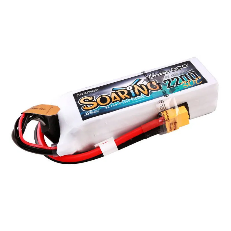 Gens ace G-Tech Soaring 2200mAh 14.8V 30C 4S1P Lipo aku komplekt koos XT60 pistikuga, universaalne