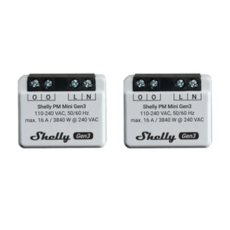 Shelly PM Mini Gen3 Komplekt 2 Kontrollerit, WiFi/Bluetooth universaalne
