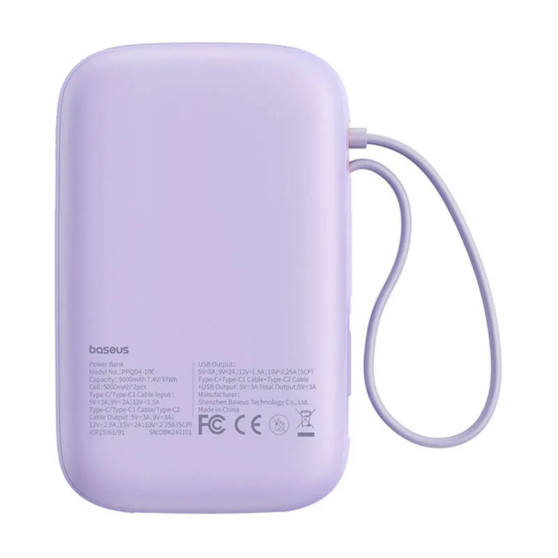 Baseus QPow 2 10000mAh 30W 2xUSB-C akupank (lilla) universaalne