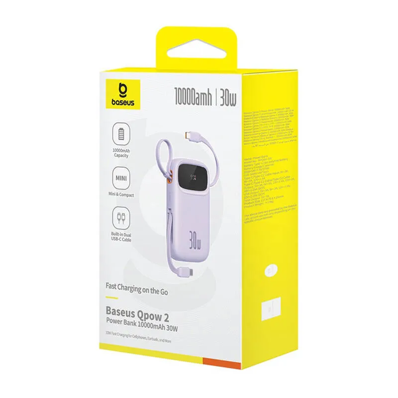 Baseus QPow 2 10000mAh 30W 2xUSB-C akupank (lilla) universaalne